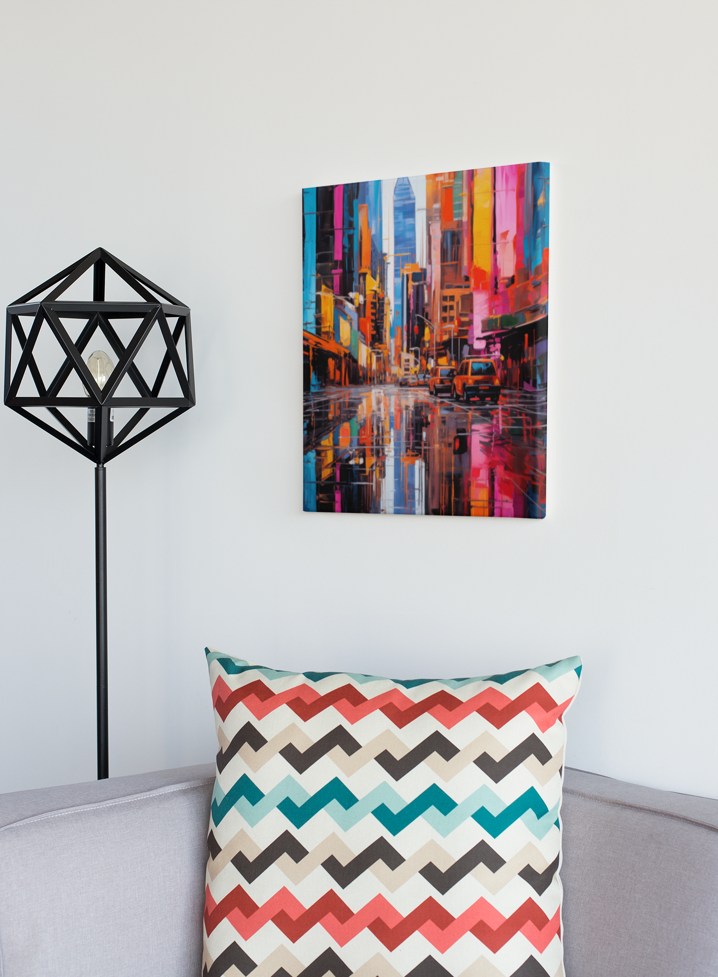 City Lights Reflection Wall Art – Vibrant Neon Reflections