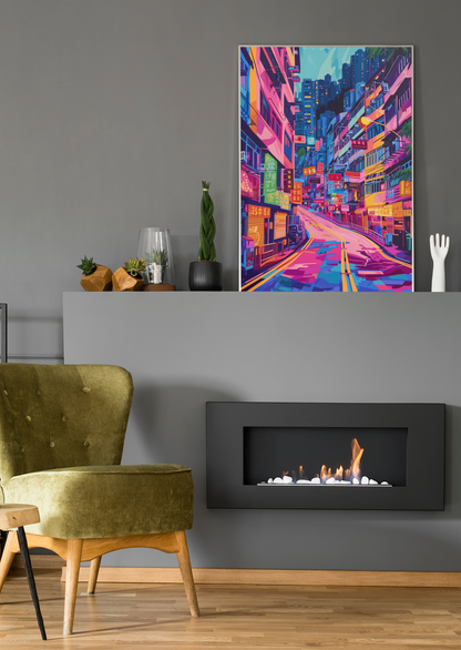 Glowing Metropolis Wall Art – Vibrant Hong Kong Street