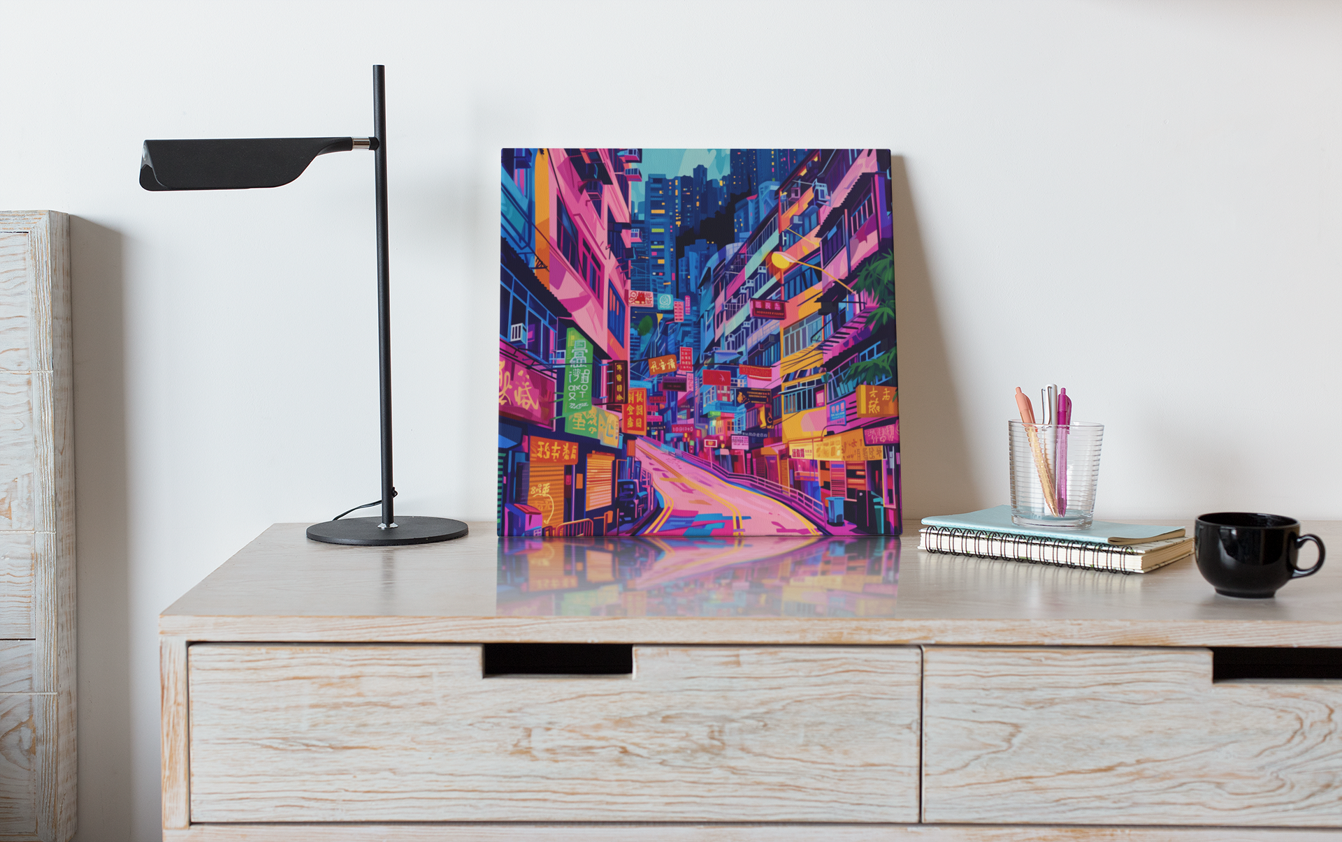 Glowing Metropolis Wall Art – Vibrant Hong Kong Street