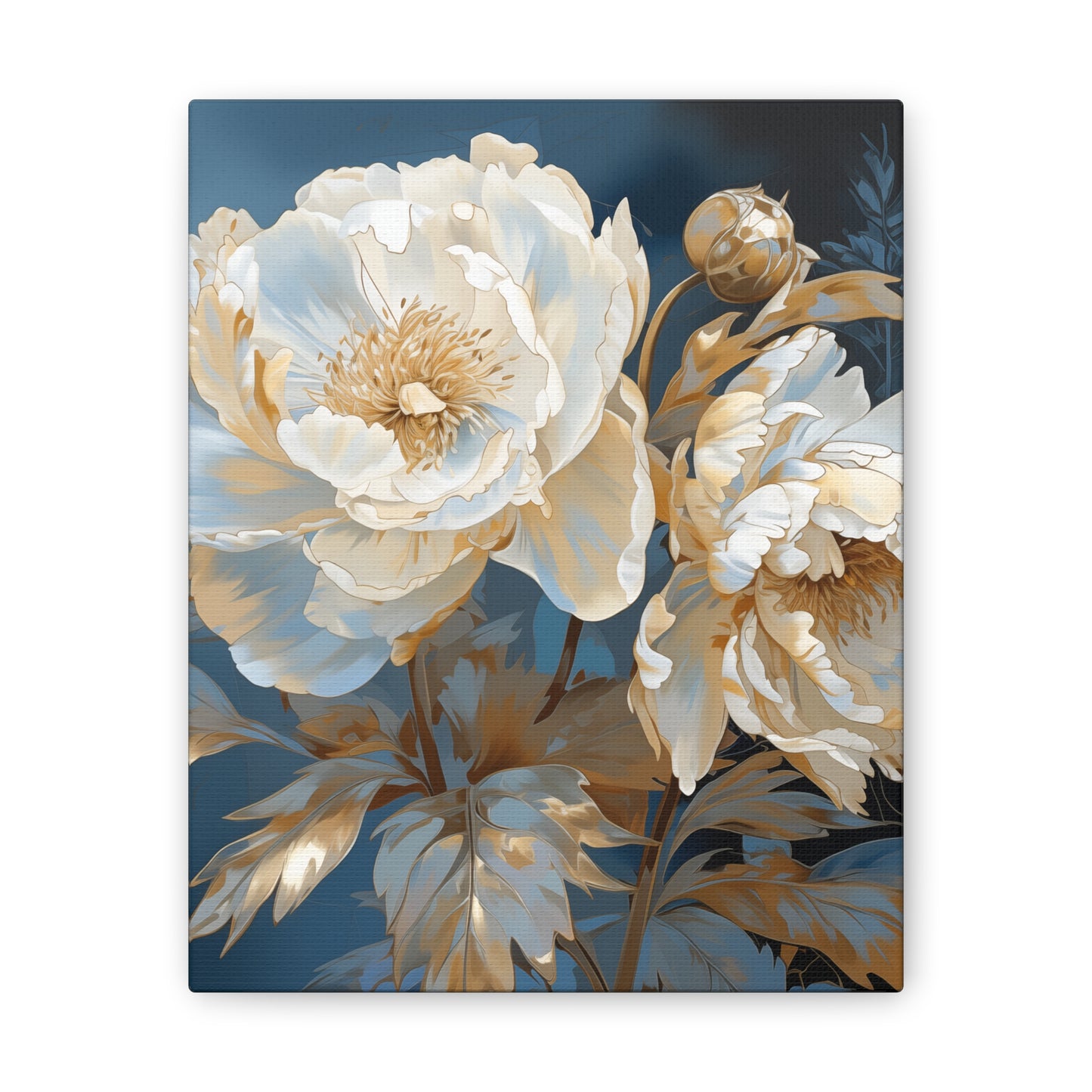 Golden Peony Petal Canvas Art – Elegance of Peonies in Van Gogh’s Style