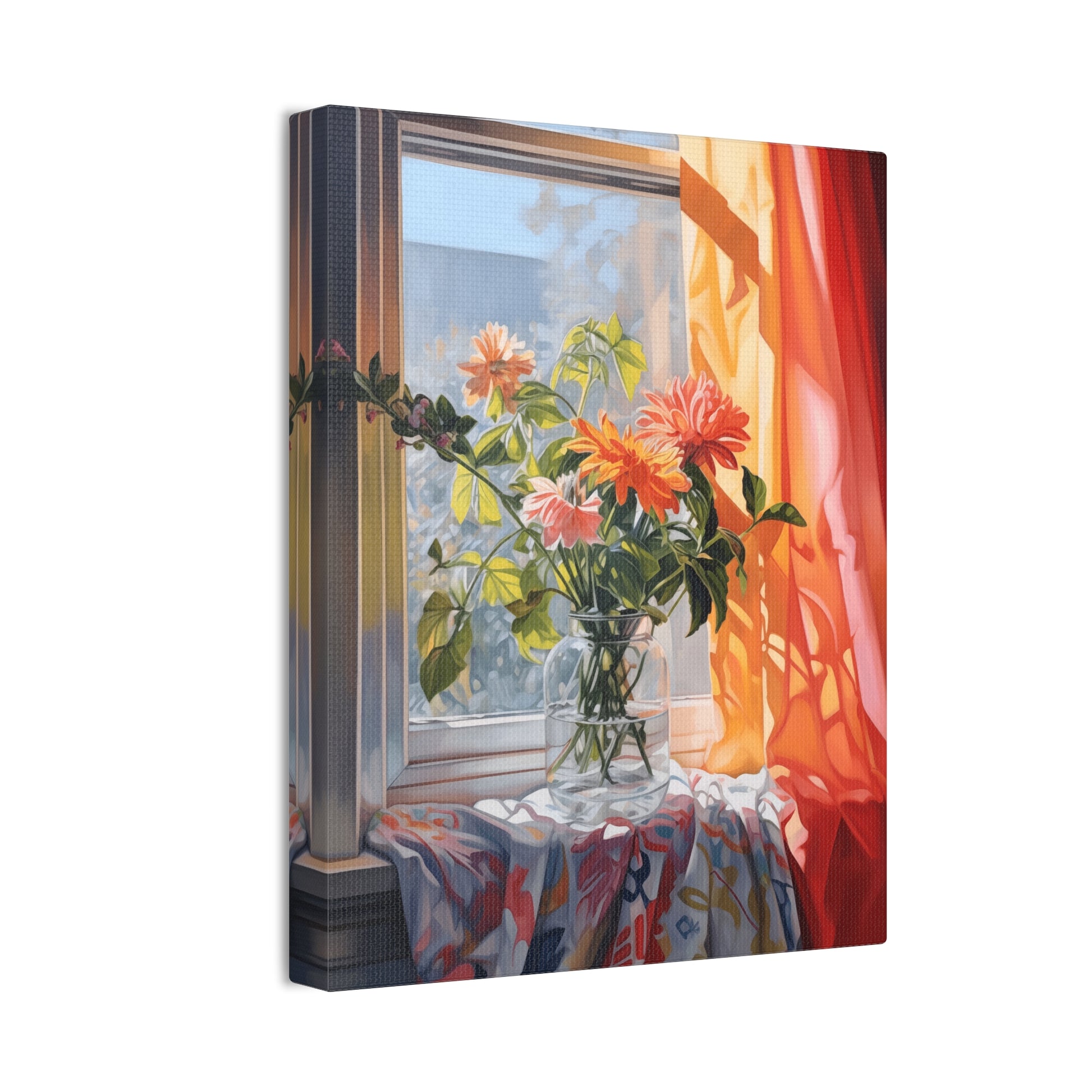 Blooming Windows Canvas Print – Vibrant Floral Arrangement