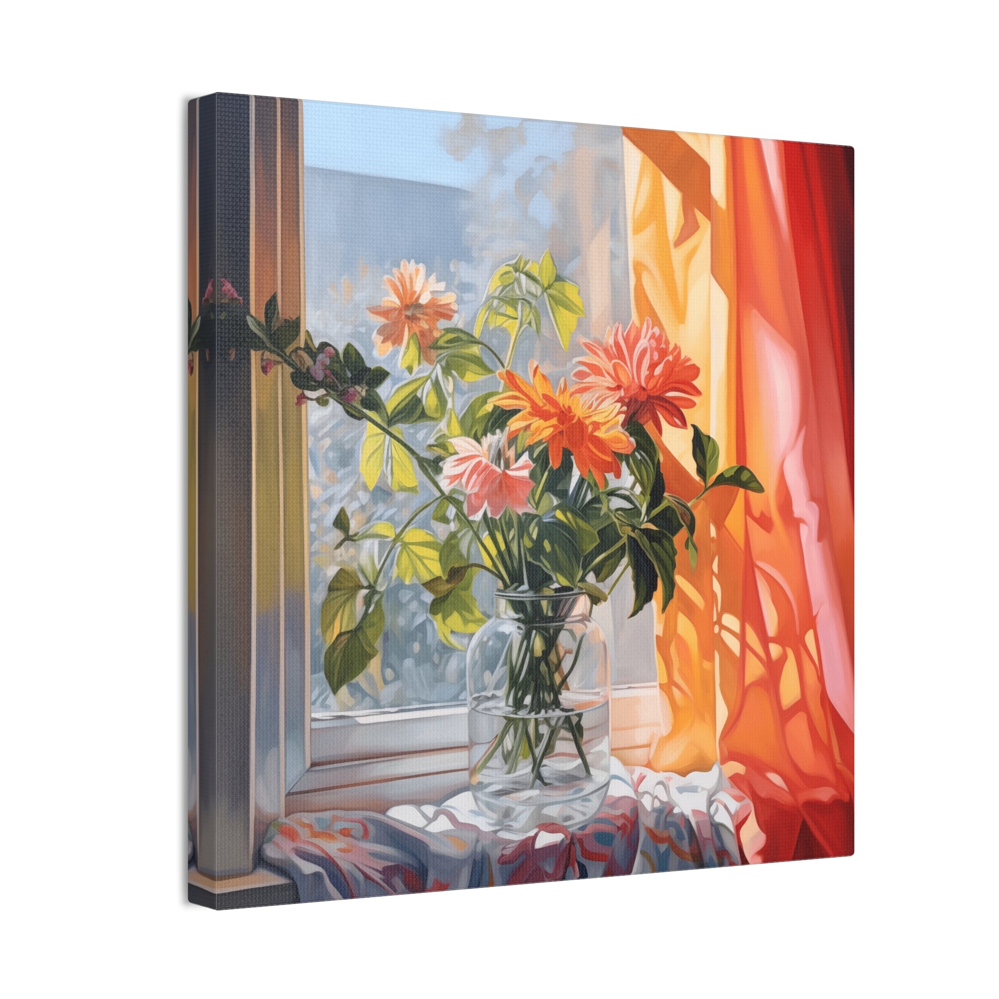 Blooming Windows Canvas Print – Vibrant Floral Arrangement