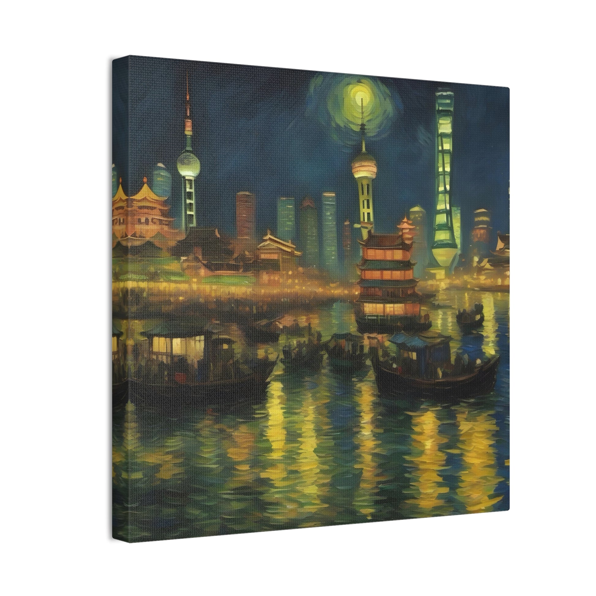 Shanghai Night Views - Van Gogh-Inspired Cityscape Art