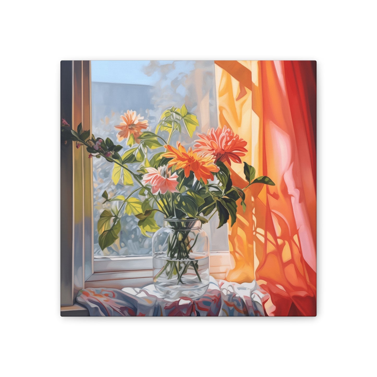 Blooming Windows Canvas Print – Vibrant Floral Arrangement