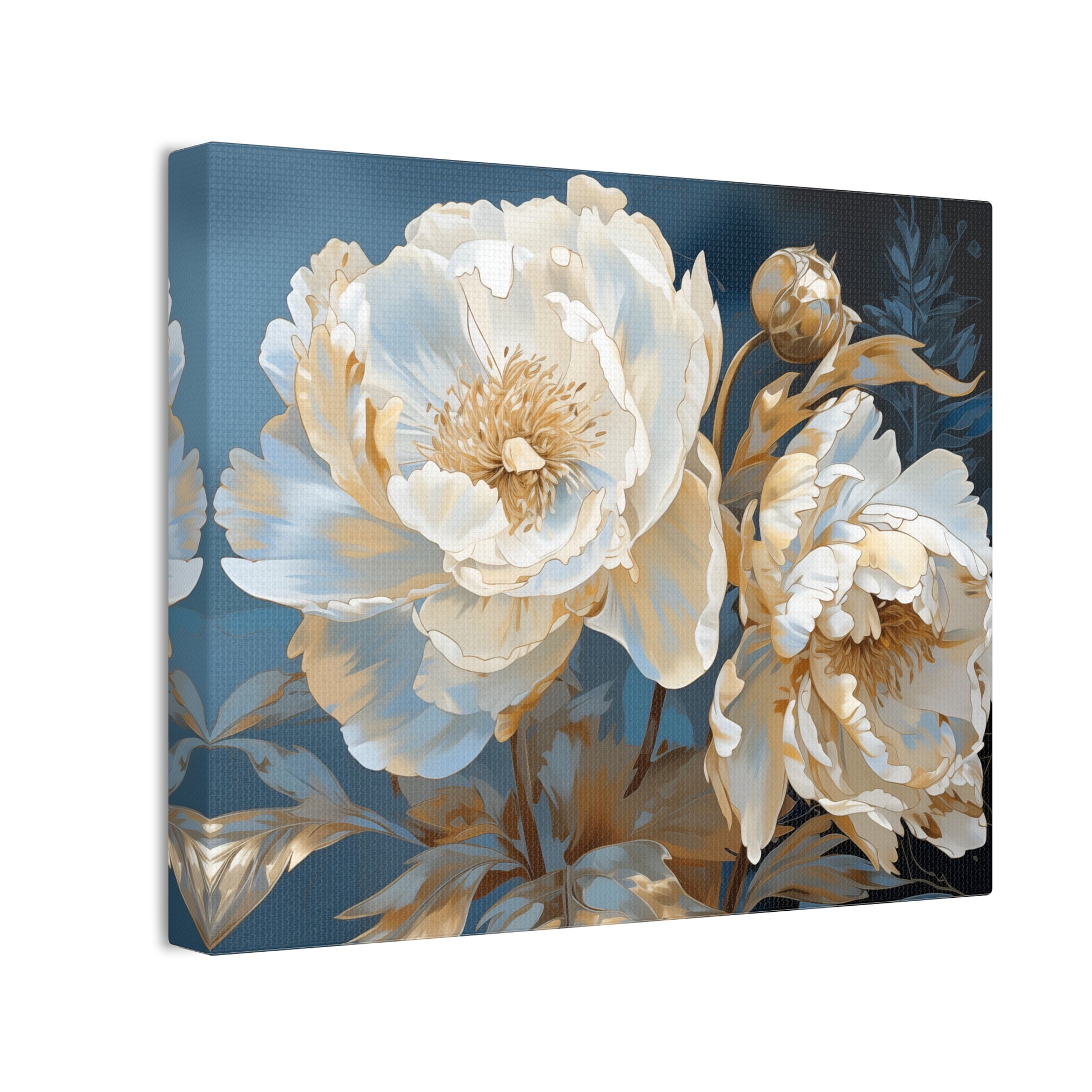 Golden Peony Petal Canvas Art – Elegance of Peonies in Van Gogh’s Style