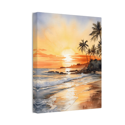 Seaside Harmony - Serene Watercolor Beach Sunset Painting