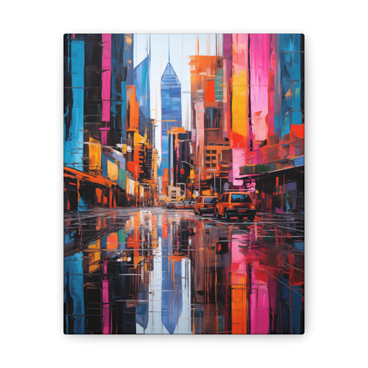 City Lights Reflection Wall Art – Vibrant Neon Reflections