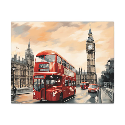 London Cityscape Wall Art - Iconic Big Ben & Red Double-Decker Bus