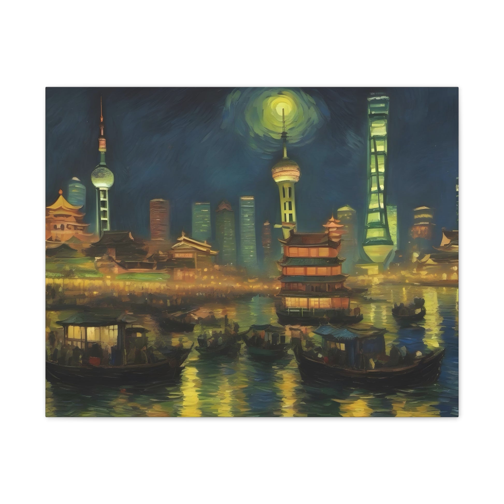 Shanghai Night Views - Van Gogh-Inspired Cityscape Art