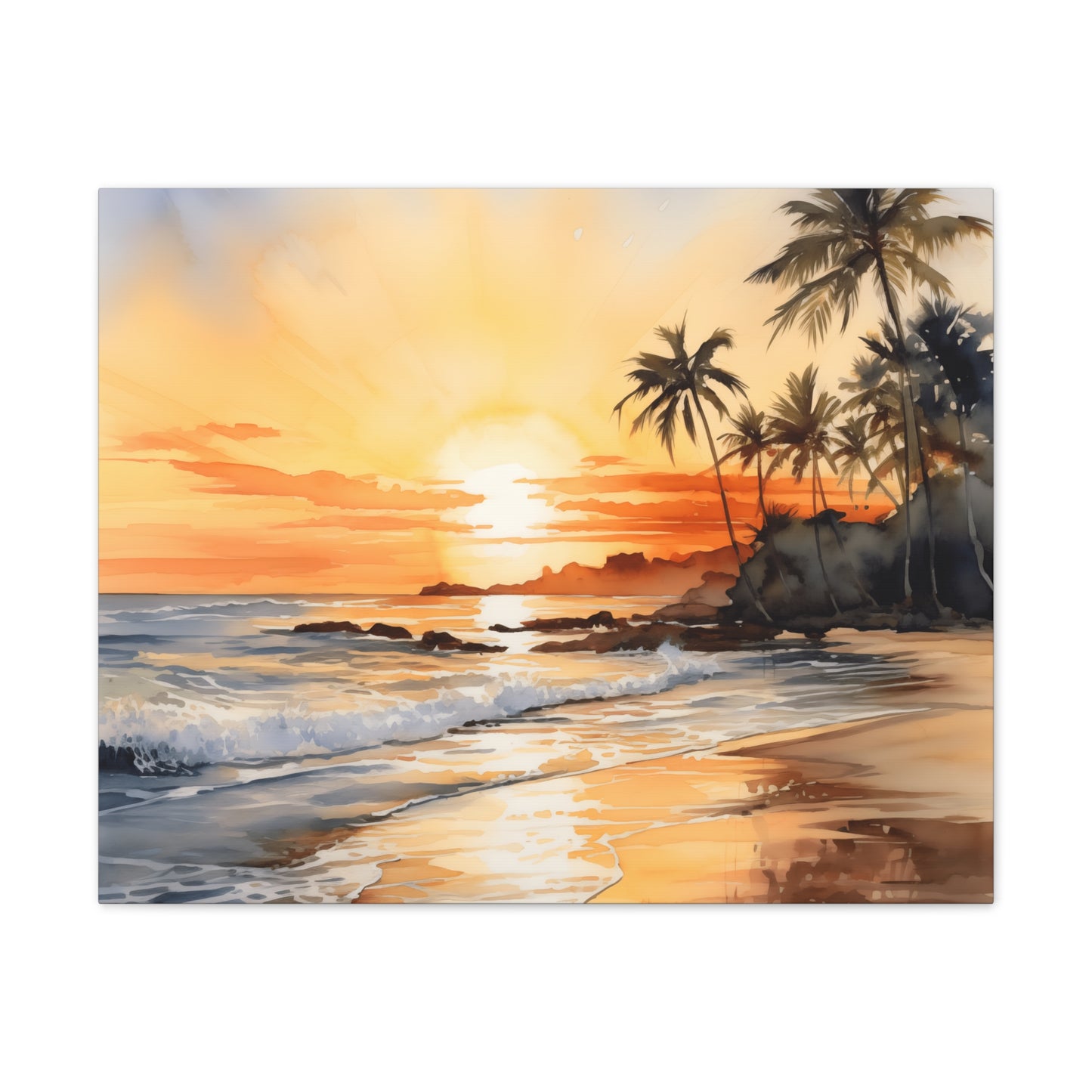 Seaside Harmony - Serene Watercolor Beach Sunset Painting