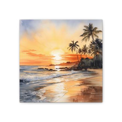 Seaside Harmony - Serene Watercolor Beach Sunset Painting