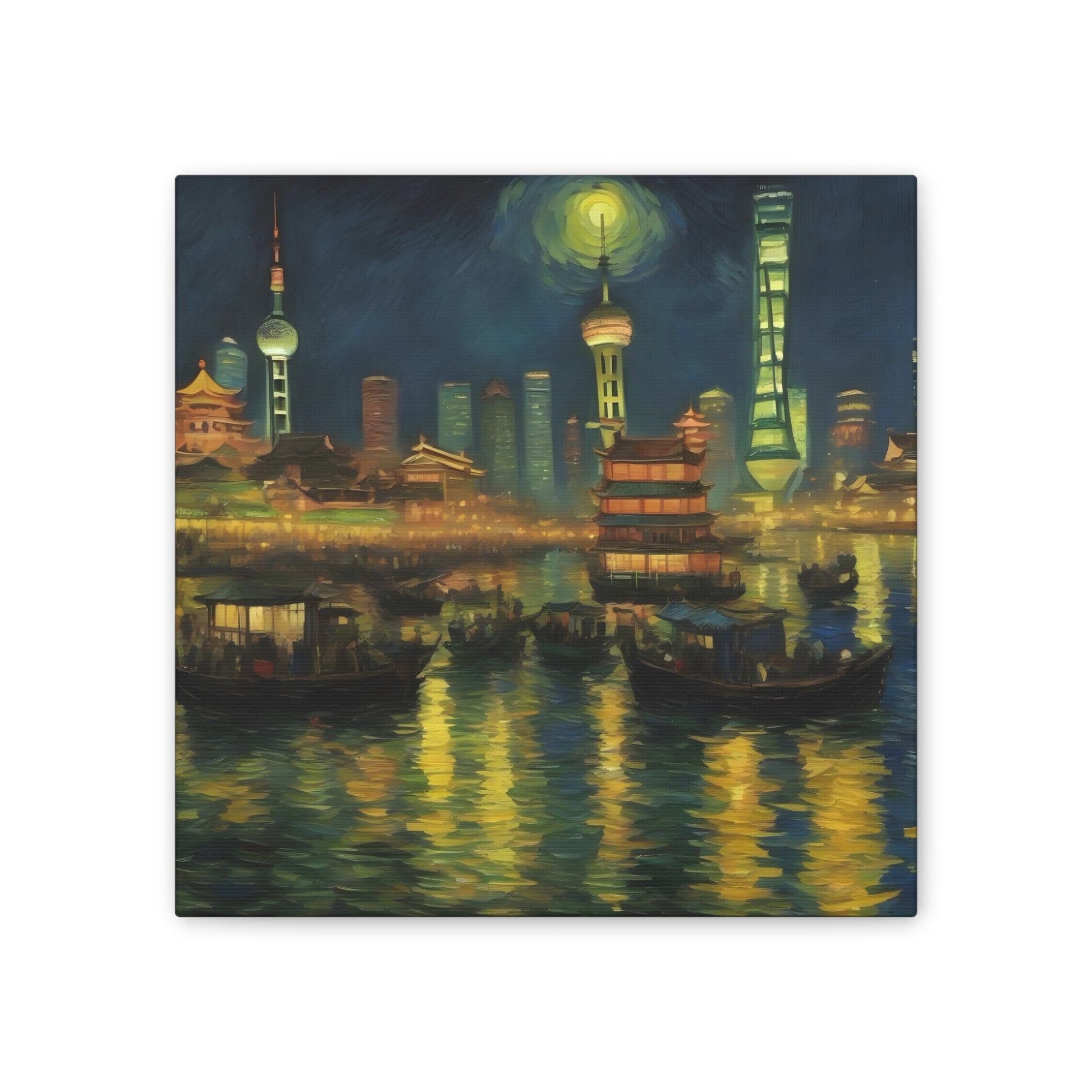 Shanghai Night Views - Van Gogh-Inspired Cityscape Art