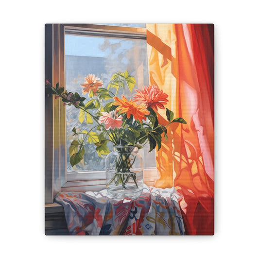 Blooming Windows Canvas Print – Vibrant Floral Arrangement