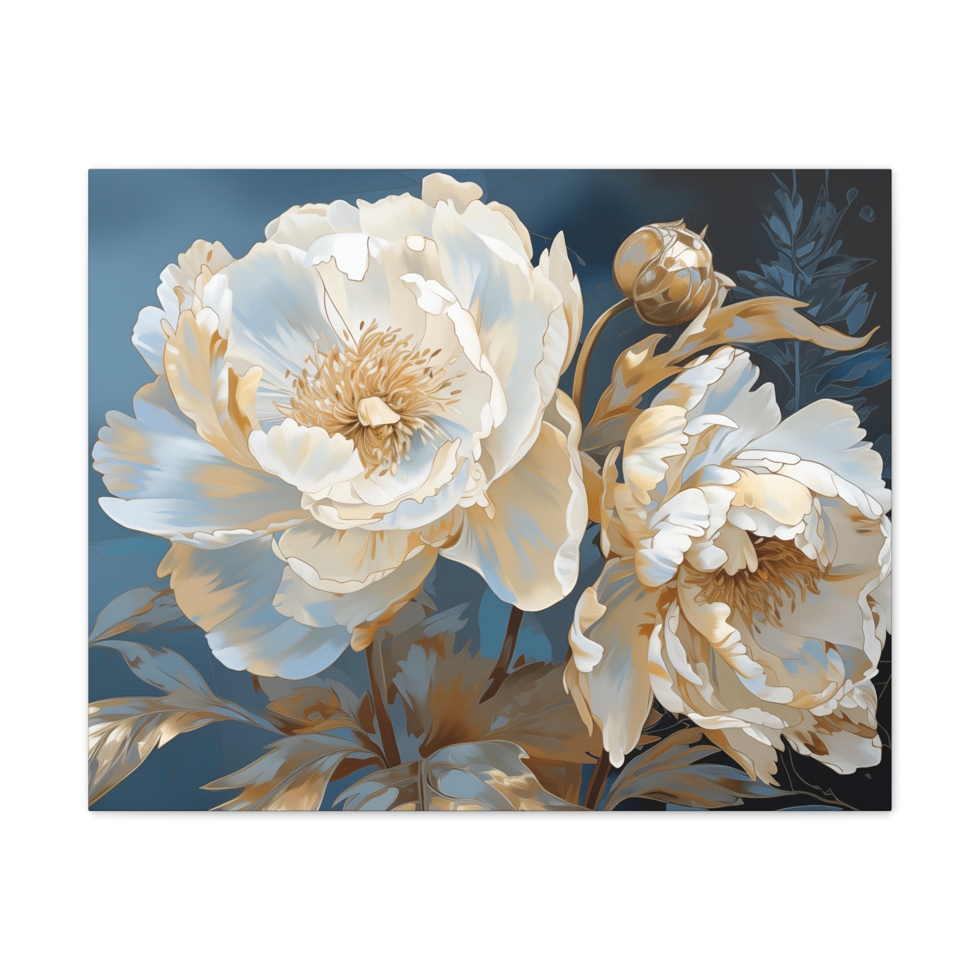 Golden Peony Petal Canvas Art – Elegance of Peonies in Van Gogh’s Style