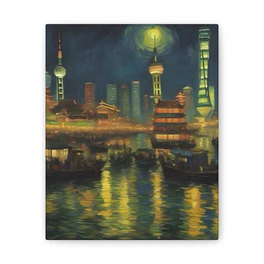 Shanghai Night Views - Van Gogh-Inspired Cityscape Art