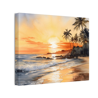 Seaside Harmony - Serene Watercolor Beach Sunset Painting