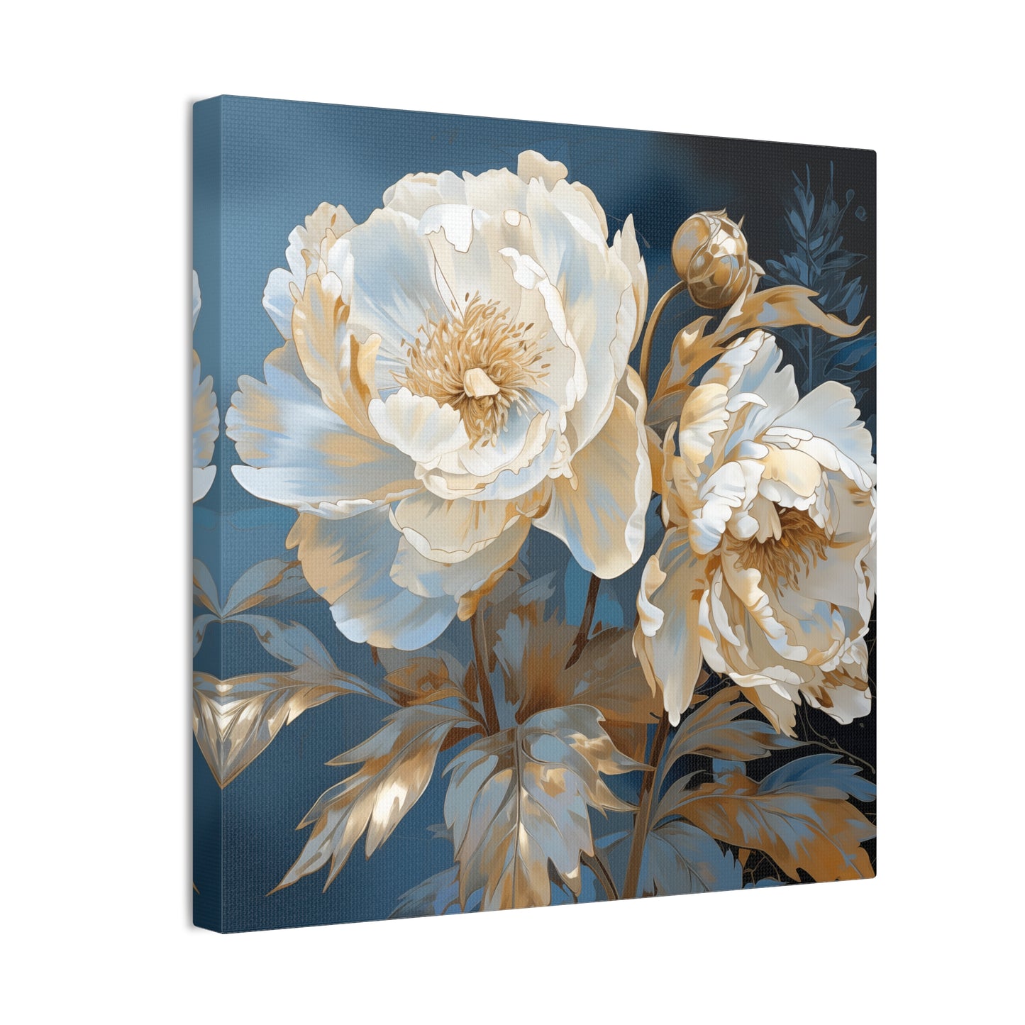 Golden Peony Petal Canvas Art – Elegance of Peonies in Van Gogh’s Style