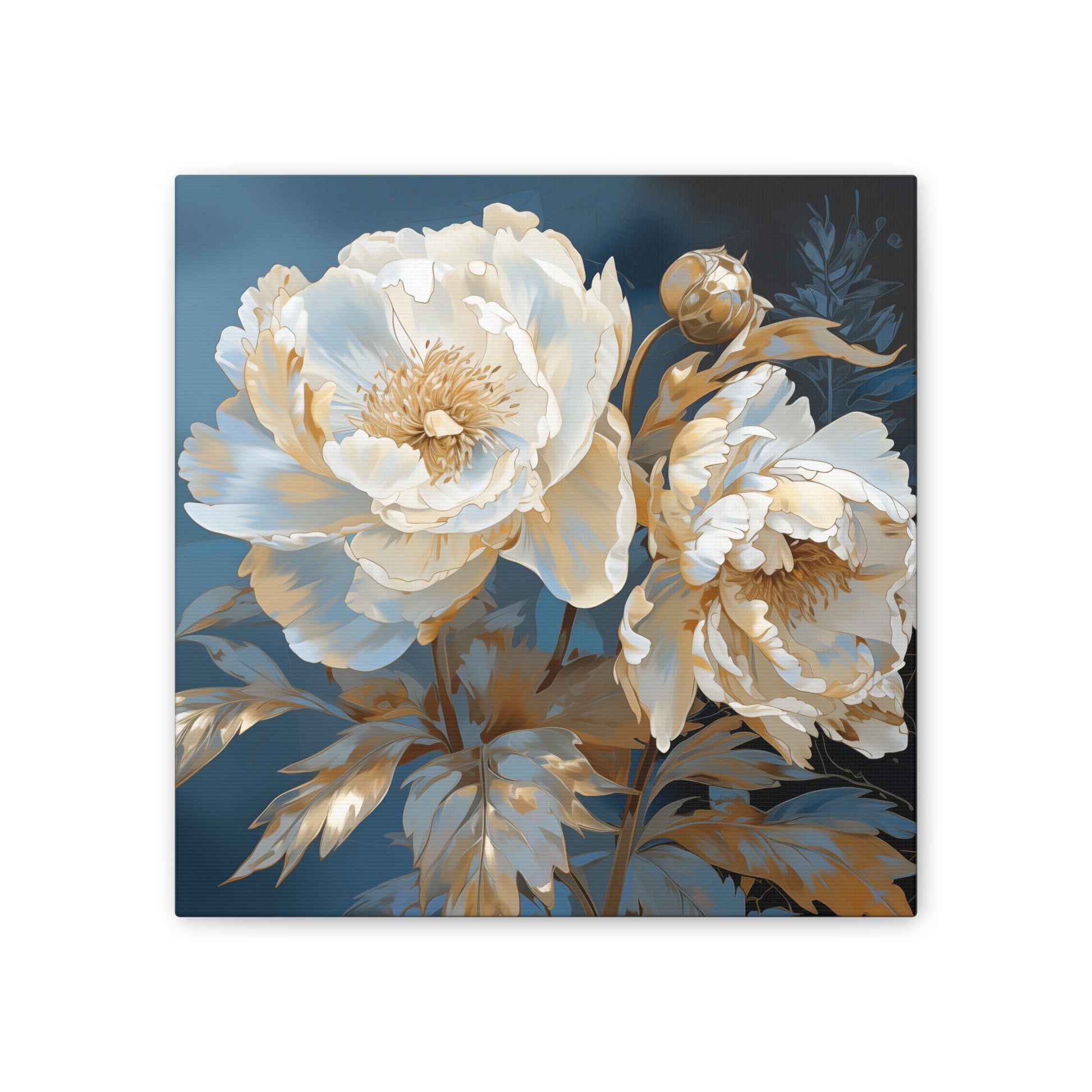 Golden Peony Petal Canvas Art – Elegance of Peonies in Van Gogh’s Style