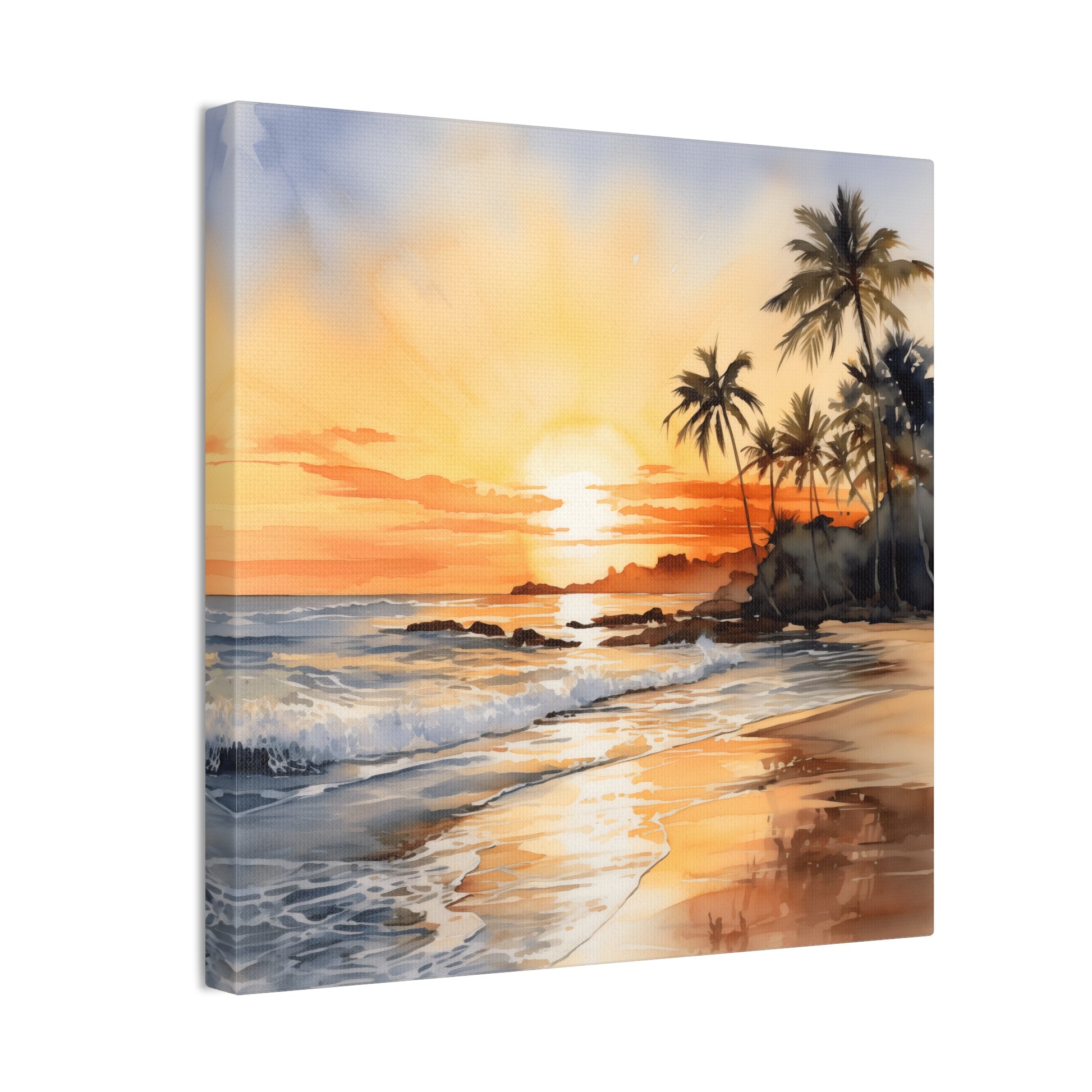 Seaside Harmony - Serene Watercolor Beach Sunset Painting