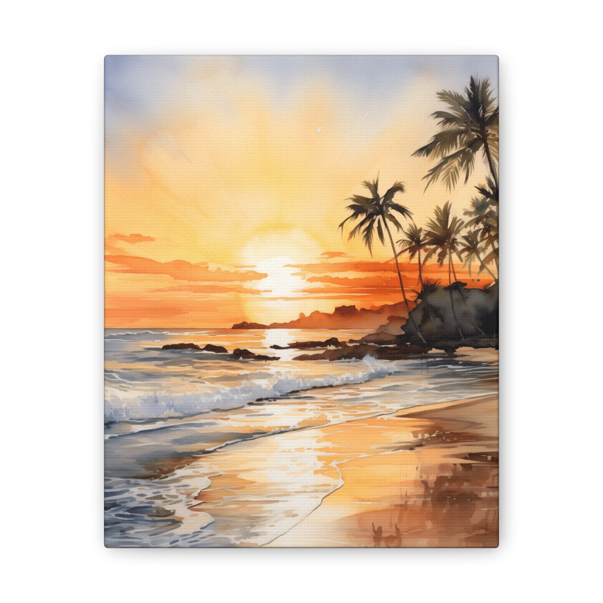 Seaside Harmony - Serene Watercolor Beach Sunset Painting