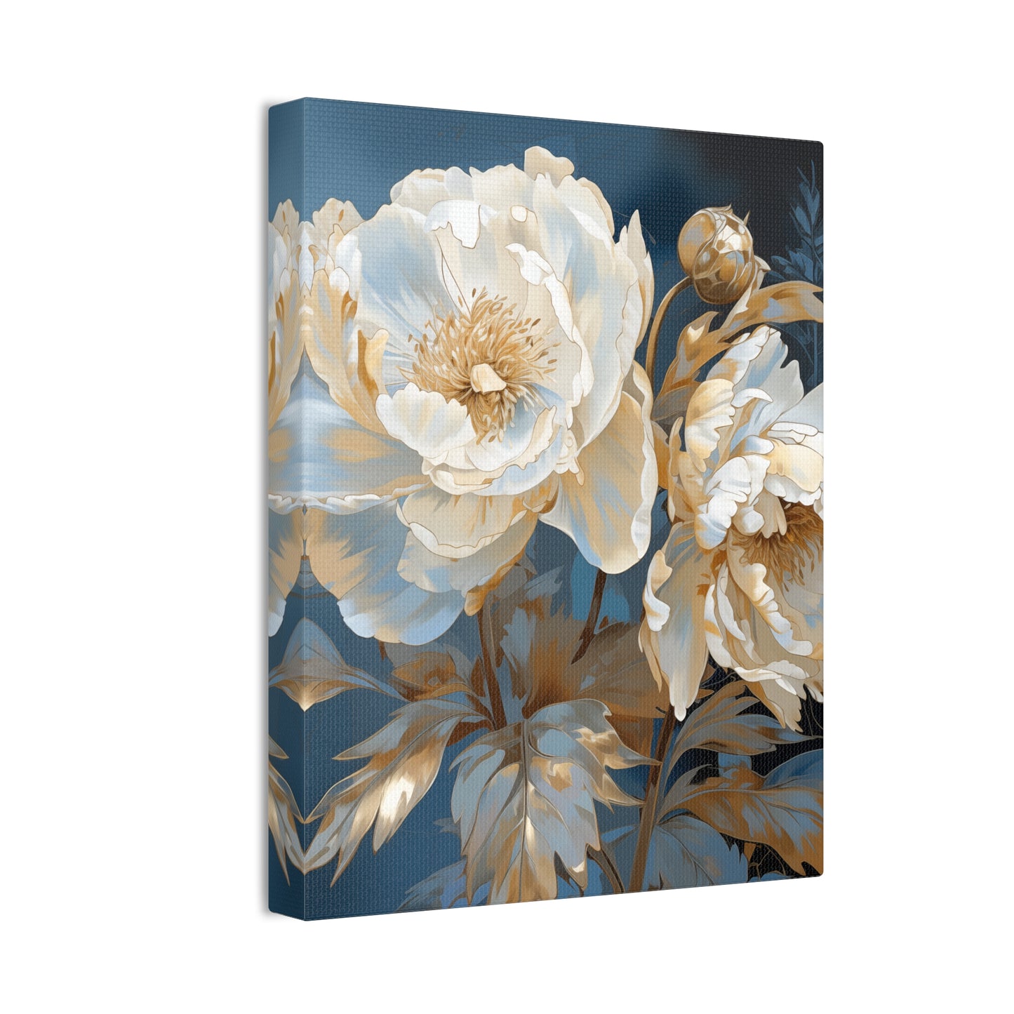 Golden Peony Petal Canvas Art – Elegance of Peonies in Van Gogh’s Style