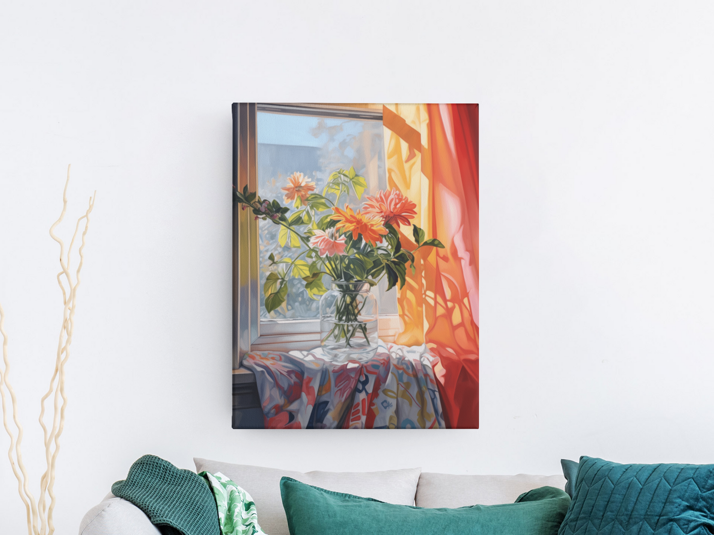 Blooming Windows Canvas Print – Vibrant Floral Arrangement