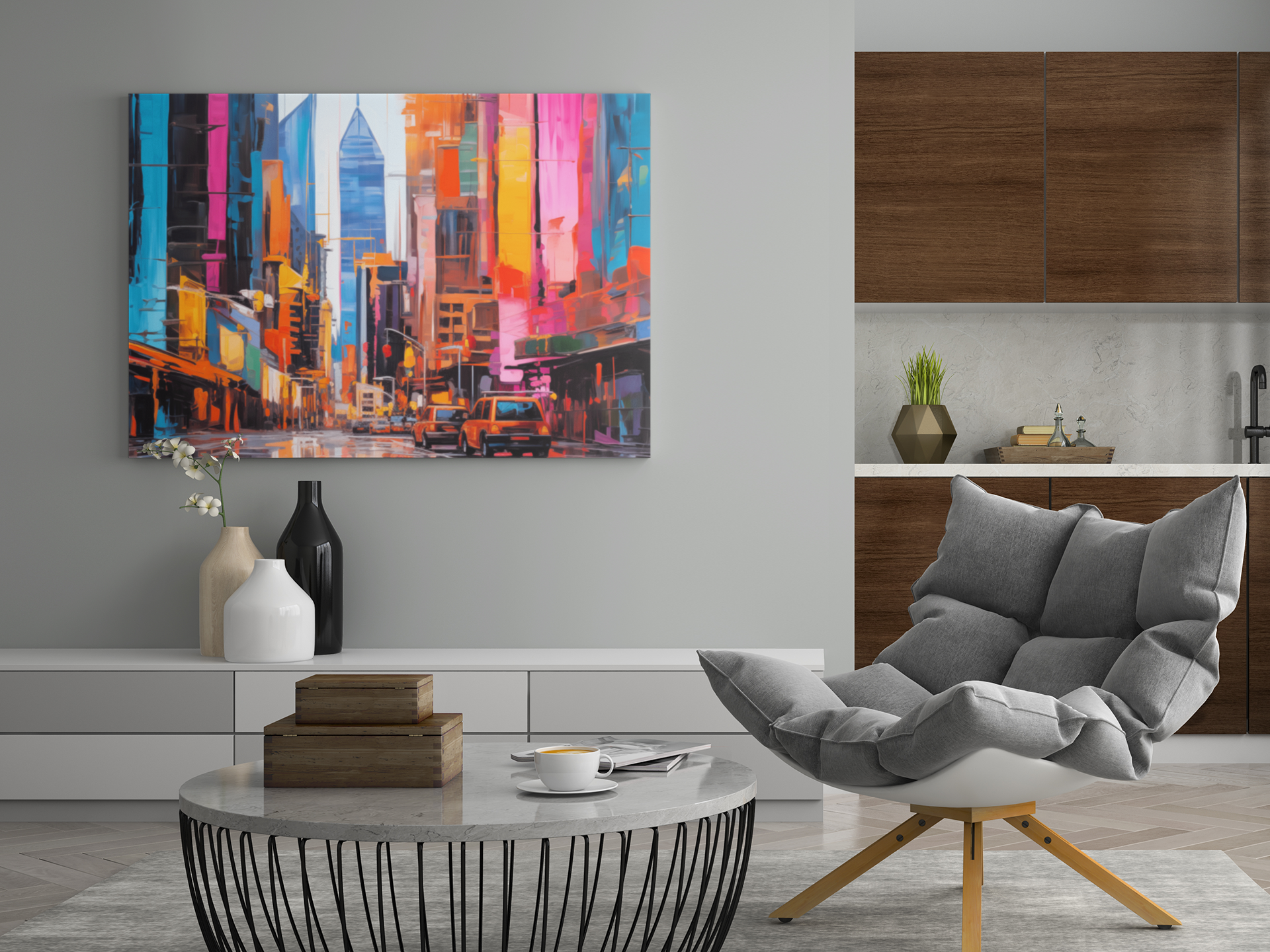 City Lights Reflection Wall Art – Vibrant Neon Reflections