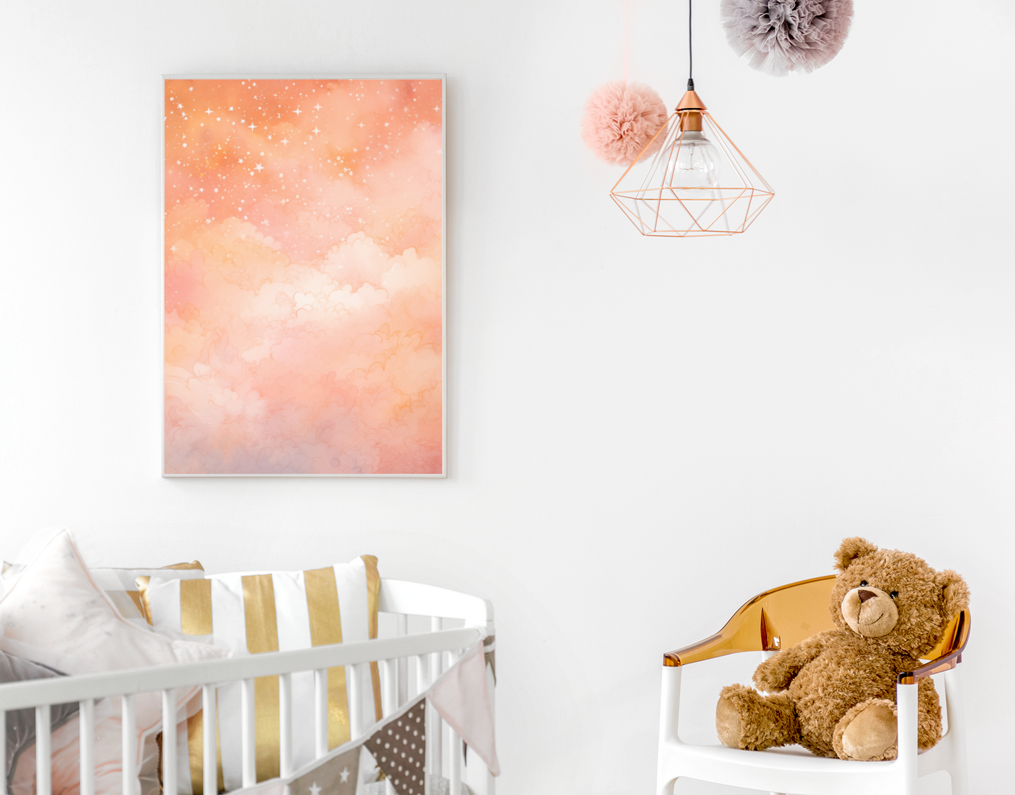 Delight Peachy Sky Wall Art – Starry Night in Pantone 13-1023 Peach Fuzz