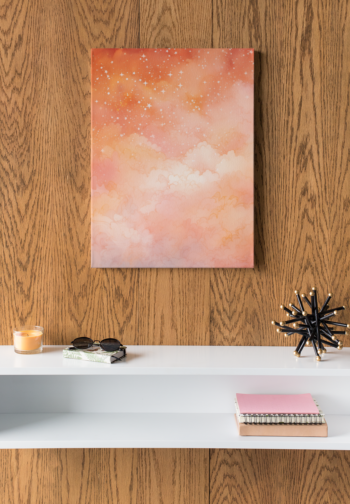 Delight Peachy Sky Wall Art – Starry Night in Pantone 13-1023 Peach Fuzz