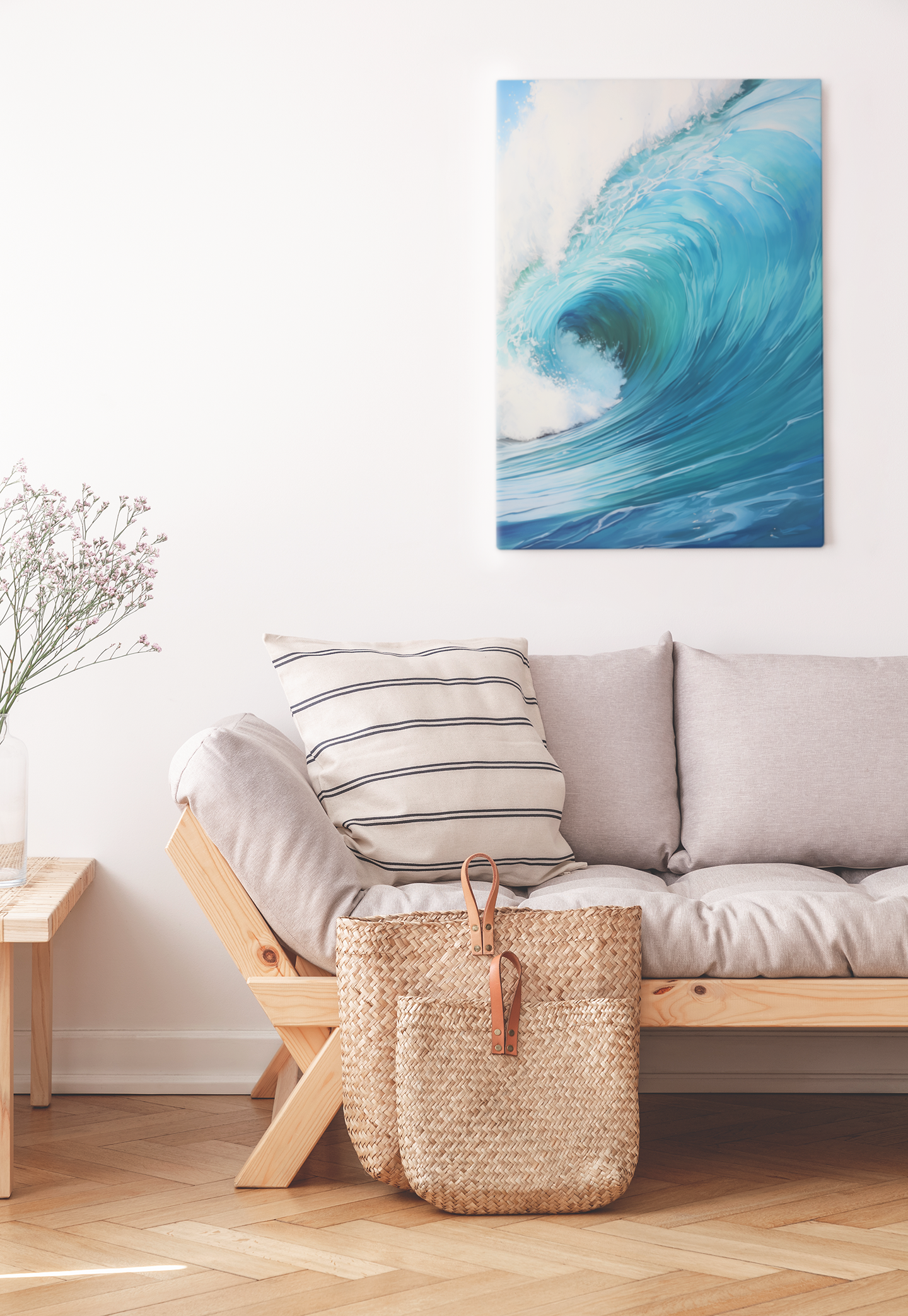 Ocean's Embrace Canvas Art: Dynamic Waves in Serene Blues