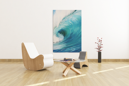 Ocean's Embrace Canvas Art: Dynamic Waves in Serene Blues