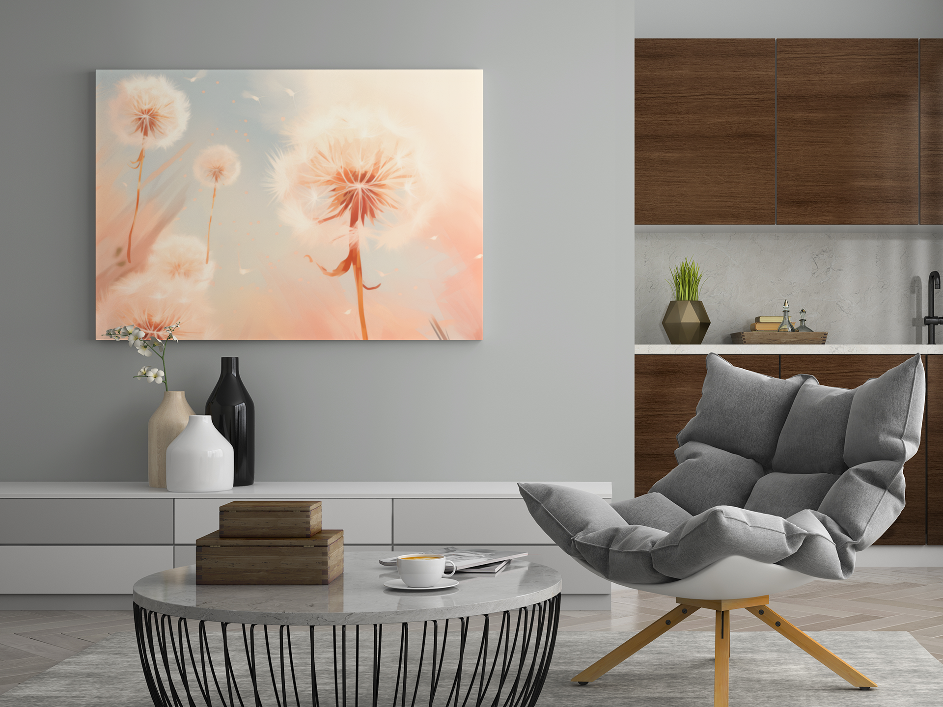 Peachy Dandelion Dreams Wall Art – Inspired by PANTONE 2024