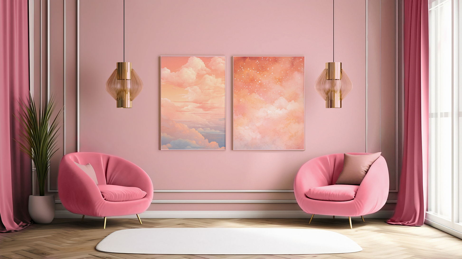 Delight Peachy Sky Wall Art – Starry Night in Pantone 13-1023 Peach Fuzz