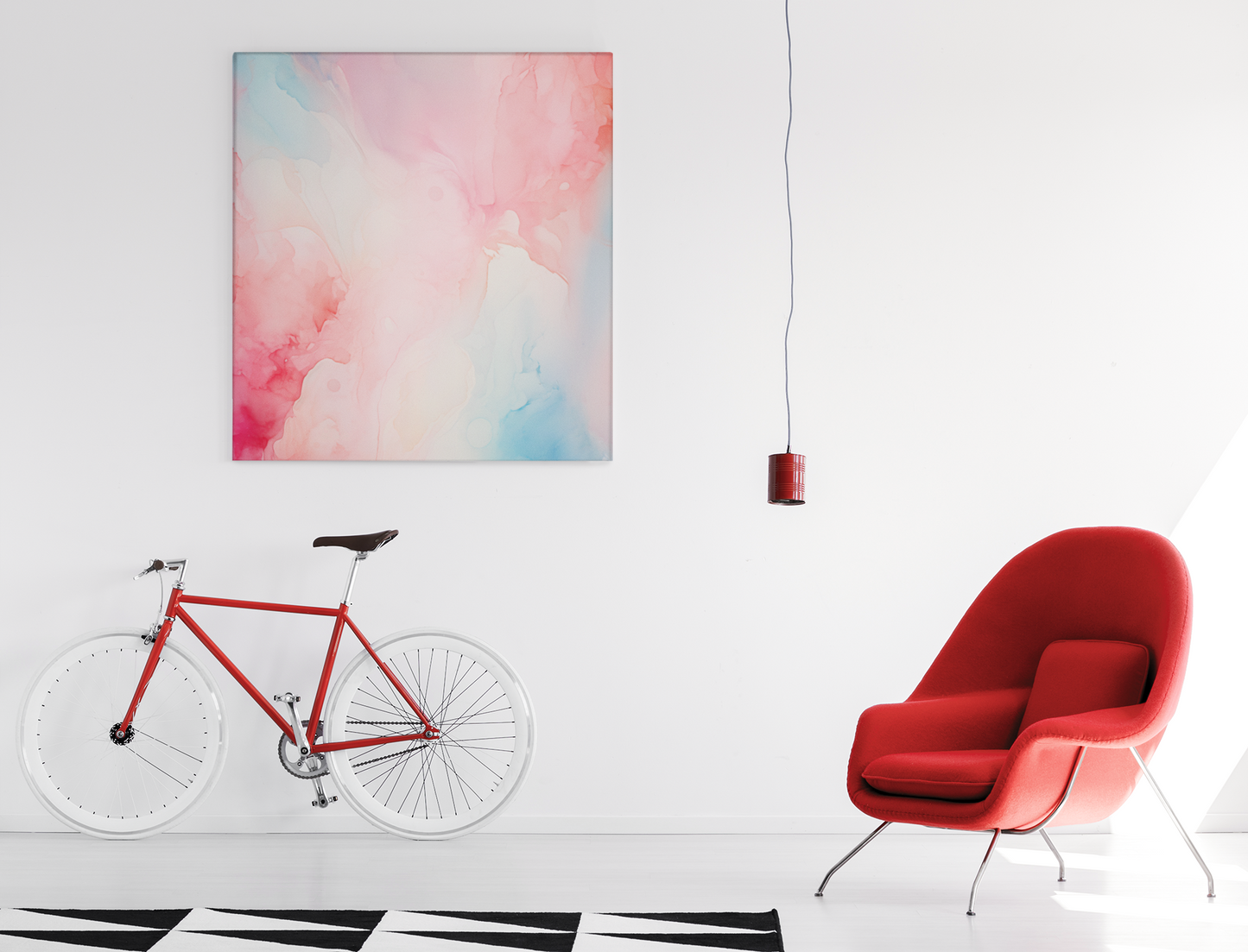 Soothing Aquarelle Wall Art - Delicate Watercolor in Red & Blue