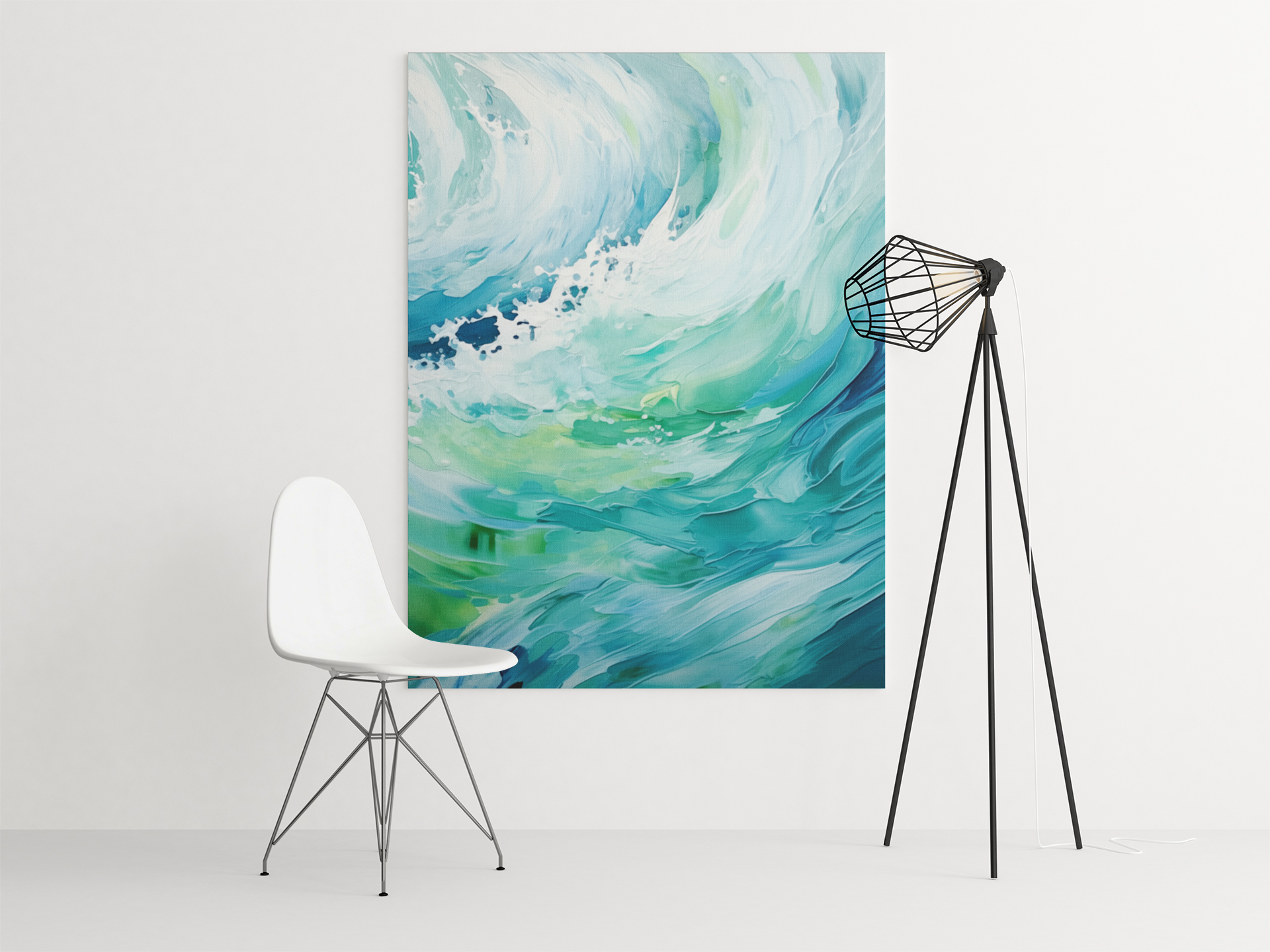 Turquoise Tides Wall Art - Expressive Painting of Mesmerizing Waves