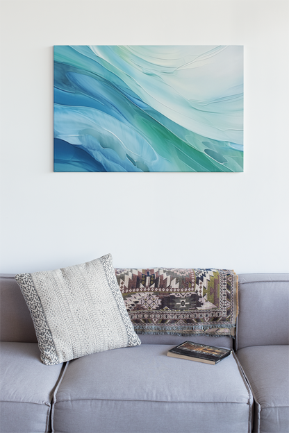 Turquoise Waves Oil Painting - Tranquil Ocean Beauty Captured