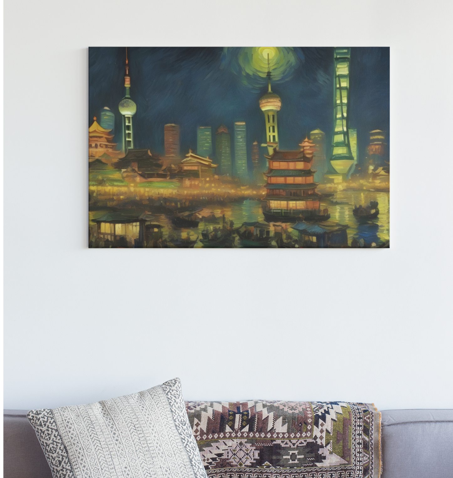 Shanghai Night Views - Van Gogh-Inspired Cityscape Art