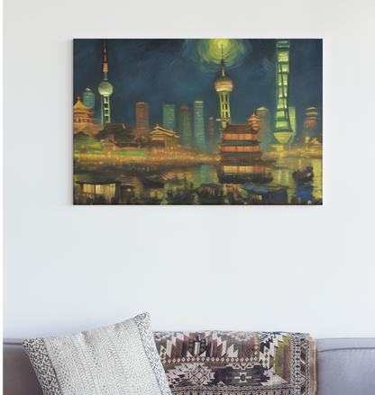 Shanghai Night Views - Van Gogh-Inspired Cityscape Art